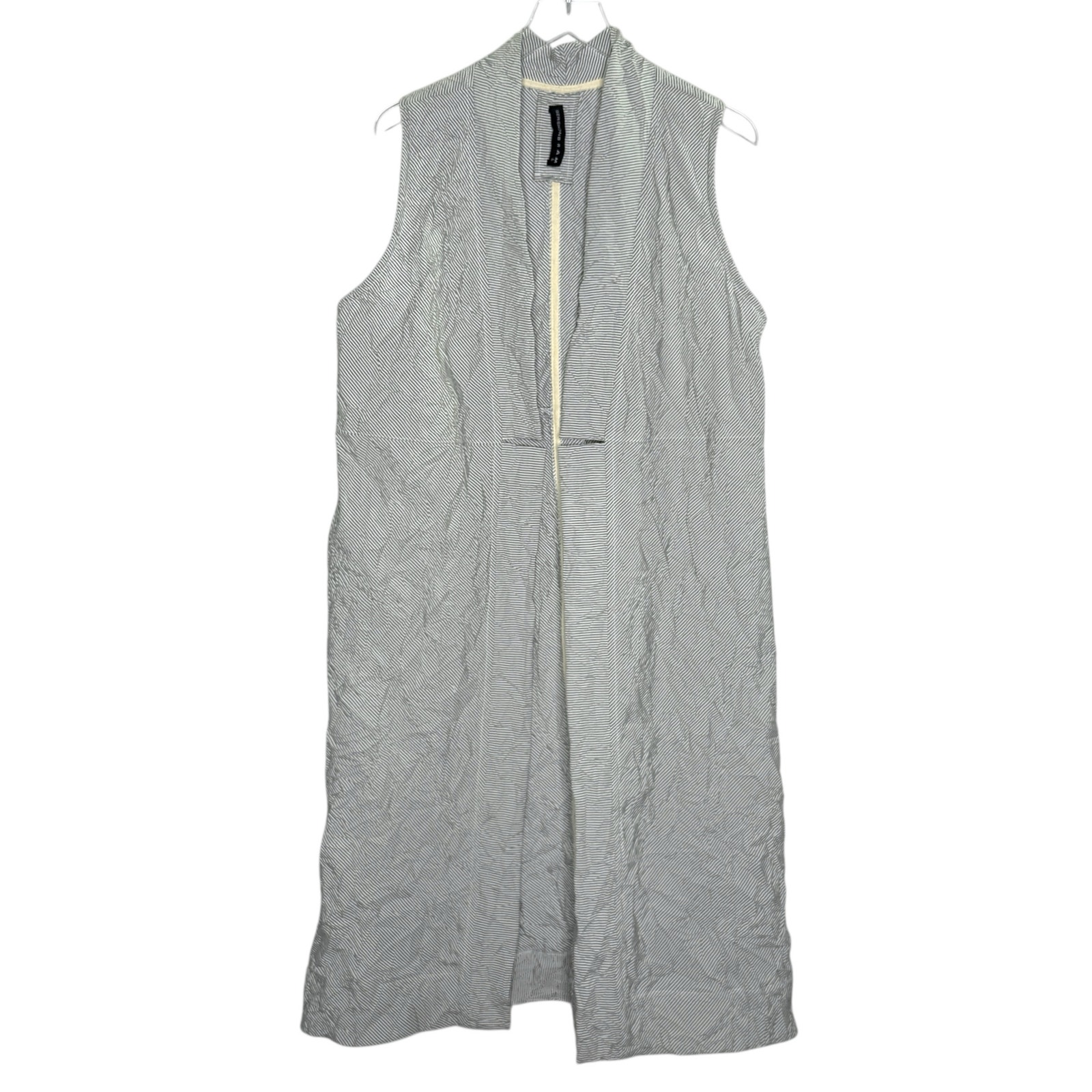 Gershon Bram L Crinkle Striped Duster Sleeveless Vest Kimono Artsy Lagenlook